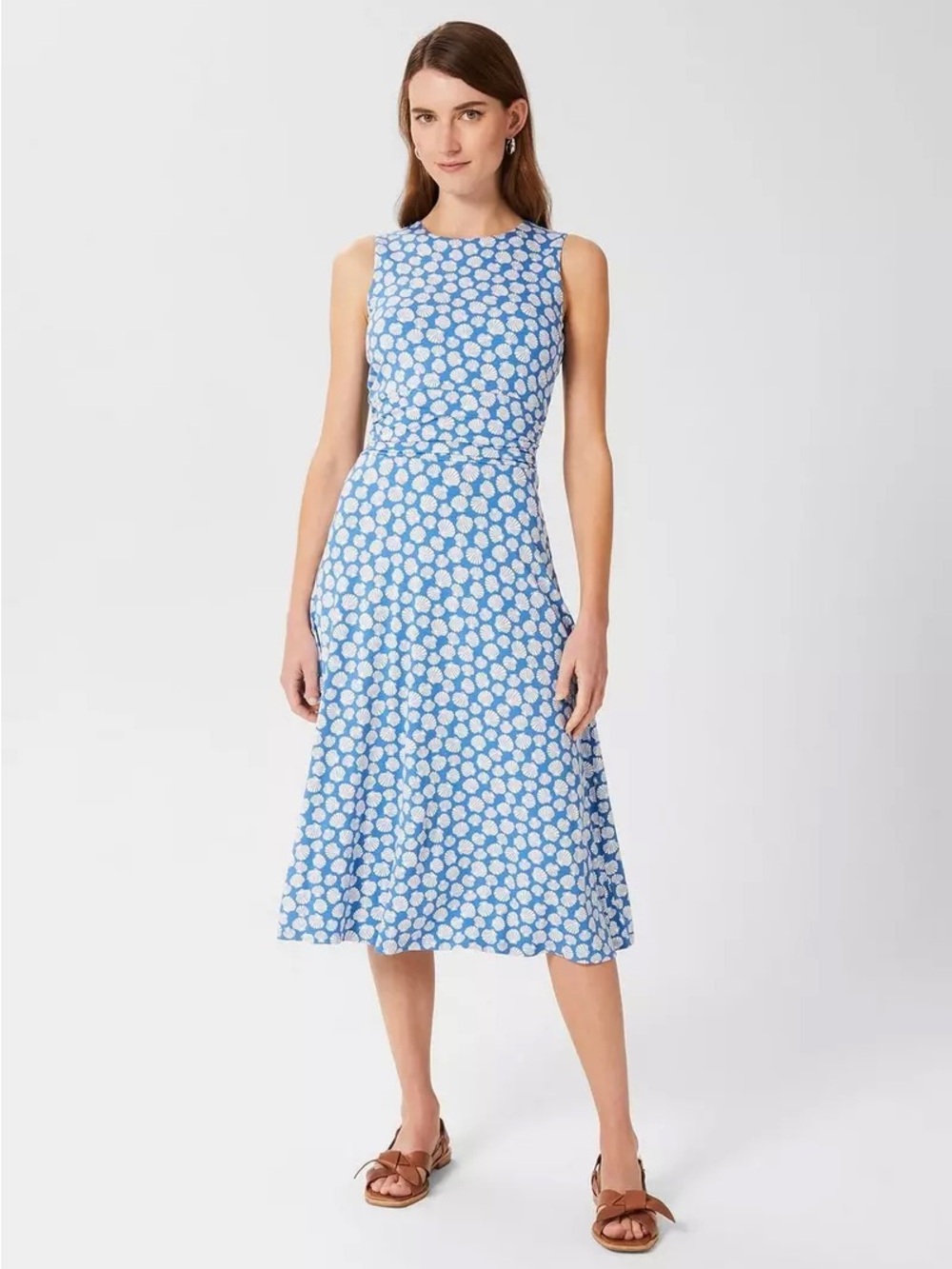 Sleeveless Blue Seashell pattern Midi Dress